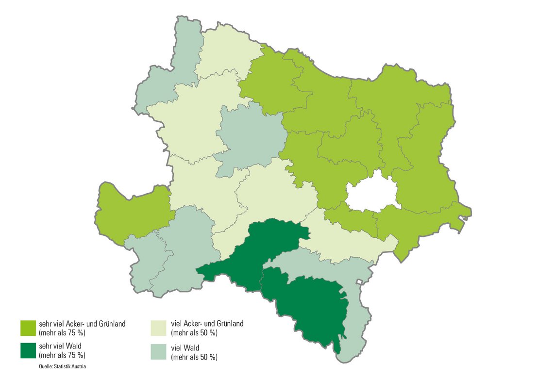 Infografik Landschaftsform in den Bezirken Niederösterreichs