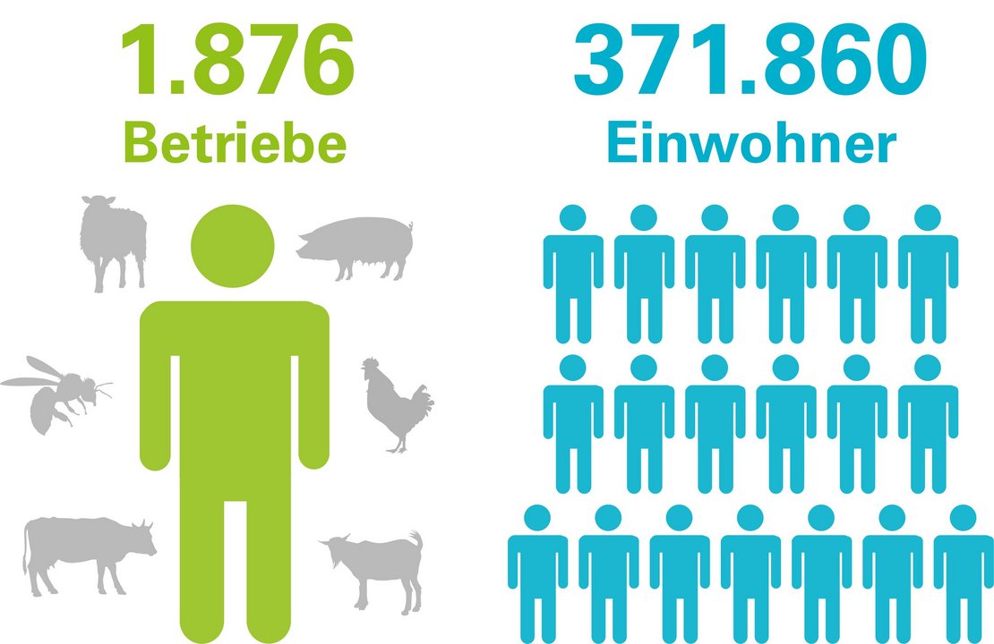Grafik Landw. Betriebe vs. Einwohner in den Bezirken